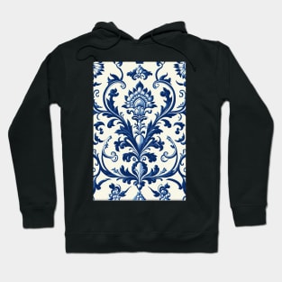 Floral Garden Botanical Print with Delft Blue and White Hoodie